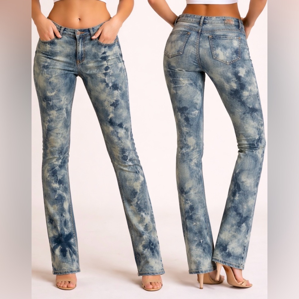 Anthropologie PILCRO Slim Boyfriend Tye Dye Blue Denim Jeans W26 L32